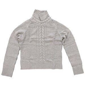 wool blend - cable knit mock neck sweater - gray - M
